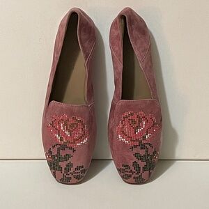 NWB Women's Size 8.5 Donald J Pliner "Hiro-KS" Orchid Kid Suede Floral Flat